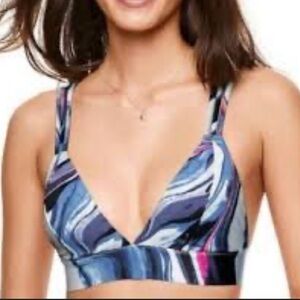 Criss Cross Bralette Plunge V-Neck Victoria’s PINK Mandy Marble Swim Sports Bra